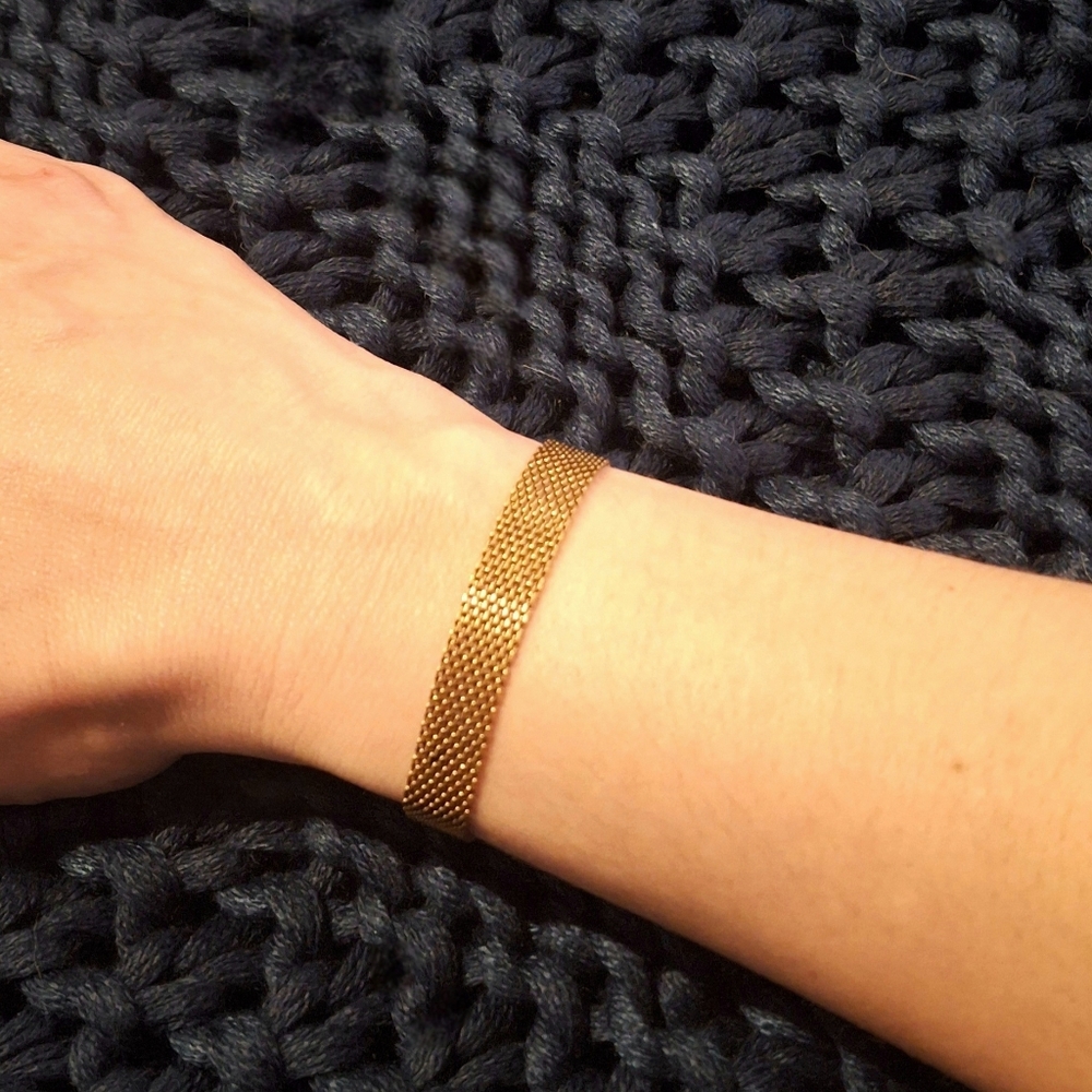 Stylish Gold Woven Mesh Wristband 304L Stainless Steel